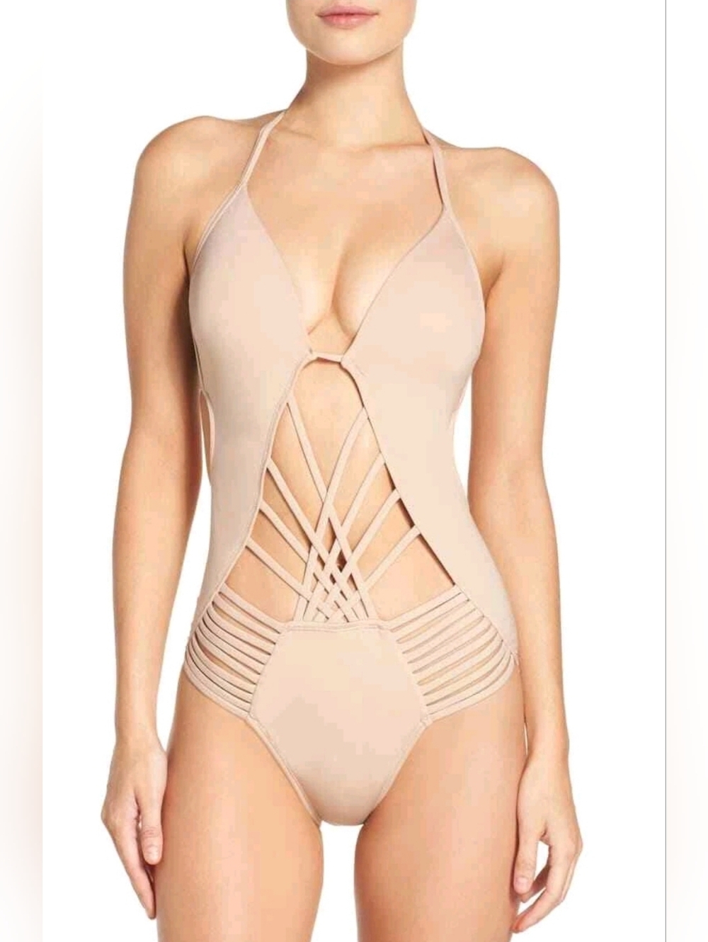 Kenneth Cole Macrame Push-Up One-Piece Swimsuit in beige Medium